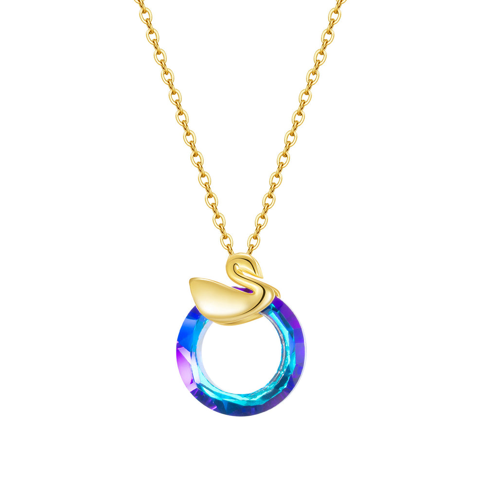 NEHZUS Jewelry Crystal Coloured Dangling Ring Creative Design Swan Copper Pendant Women's Netflix Collarbone Chain