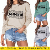 AUNTIE Letter Round Neck Loose Bottom Women's Long Sleeves Large Size Sweatshirt Women