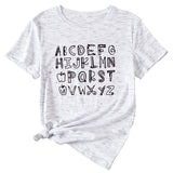 ABCDEFGHIJKIMMN Letter Print Women's New Crewneck Short Sleeve Shirt for Summer