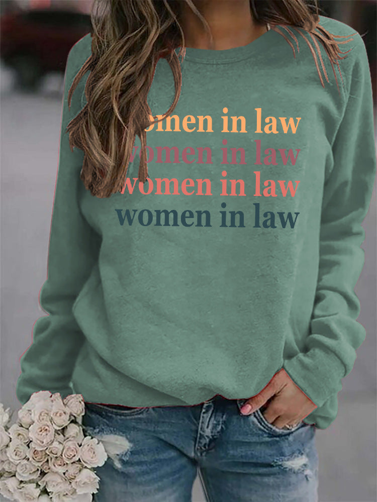 Women Letters Fashion Round Neck Women's Tops Long Sleeve Loose Sweatshirt