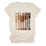 MELANIN Letter Round Neck Loose Casual Short Sleeve Ladies T-Shirt