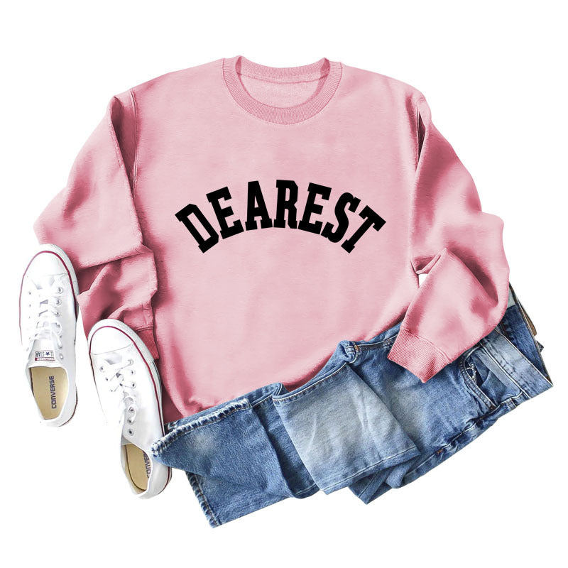 DEAREST Letters Long Sleeve Round Neck Sweater for Women