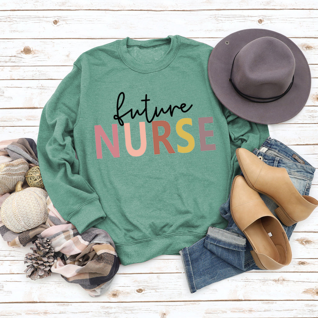 Women's Tops Future Nurse Letter Print Casual Sweatshirt
