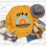 IT'S A BEAUTIFUL DAY Letters Round Neck Print Long-sleeved Large Size Sweater