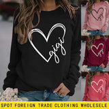 Gigi Heart Letter Printed Round Neck Loose Bottomed Long Sleeve Sweater