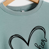 Teacher Heart Letters Round Neck Loose Bottoming Large Size Long-sleeved Sweater Women