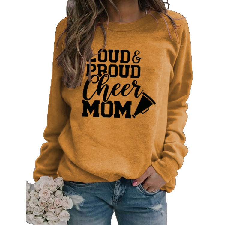 Loud Proud Cheer Mom Letter Print Long-sleeved Sweatshirt
