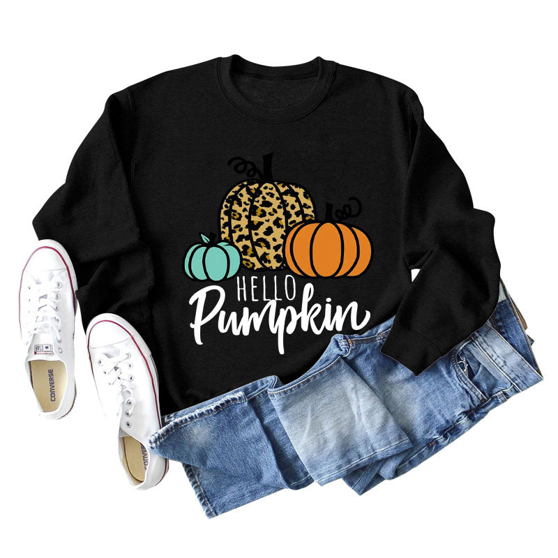 Hellp Pumpkin Pumpkin Halloween Letters Round Neck Large Size Long-sleeved Sweater Women