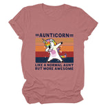 AUNTICORN Unicorn Printed Short Sleeve Top Loose Casual Large Women's T-shirt Bottom