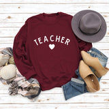 TEACHER Round Neck Womens Long Sleeve Print Letters Loose Sweater