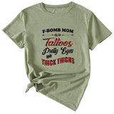 Large Women's Wear F-bomb Mom with Tattos Short-sleeved T-shirt