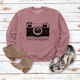 Don't Be Negative Printed Round Neck Long Sleeve Print Loose Sweater