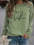 Autumn and Winter Womens Tops Cute Pig Print Casual Round Neck Sweater