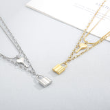 Key and Lock Pendant Necklace Stainless Steel Jewelry for Women