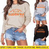 WELCOME HADDONFIELD Letter Ladies Long Sleeve Shirt Round Neck Sweater