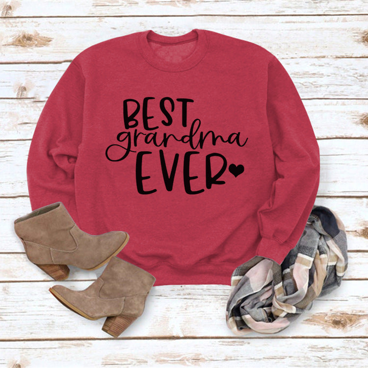 Best Grandma Ever Letters Simple Fashion Round Neck Loose Long-sleeved Sweater for Women