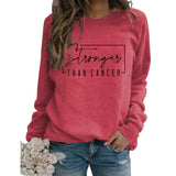 Stronger Than Cancer Letter Fashion Round Neck Large Long Sleeve Sweater Girl
