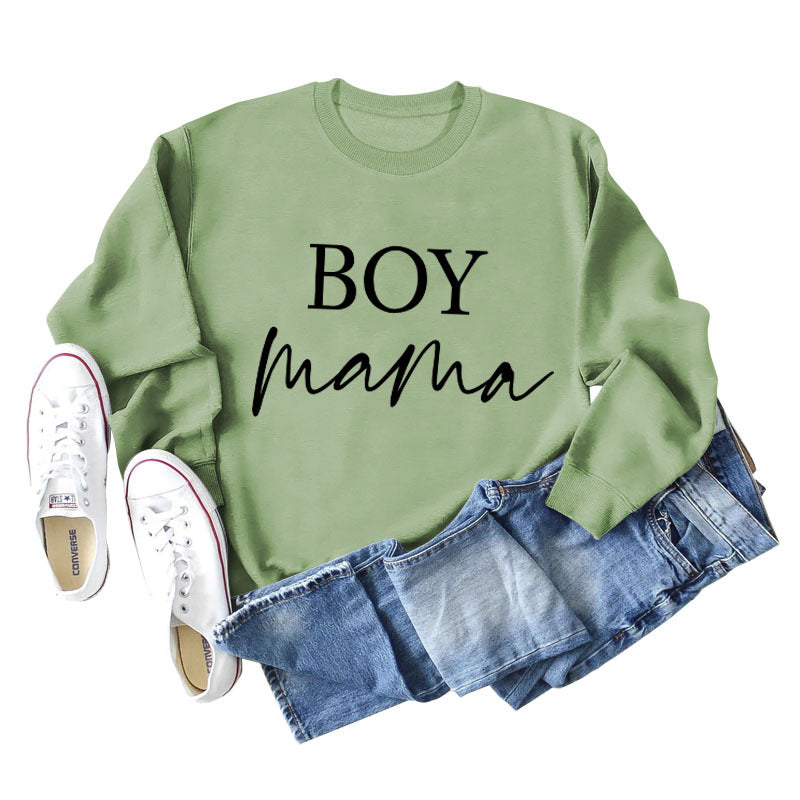 Boy Mama Letter Round Neck Fashion Loose Long Sleeve Women's Large Sweater
