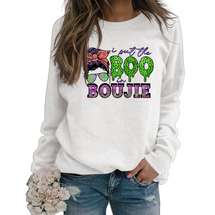 I Put The Boo Boujie Letters Leopard Print Long-sleeved Sweater Women