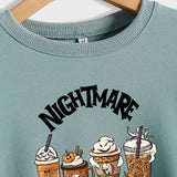 NIGHTMARE BEFORE Letter Round Neck Print Long Sleeve Plus Size Sweater