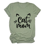 Cat Mom Letter Round Neck Wide Cat Loose Casual Short Sleeve Women's T-shirT-Shirt
