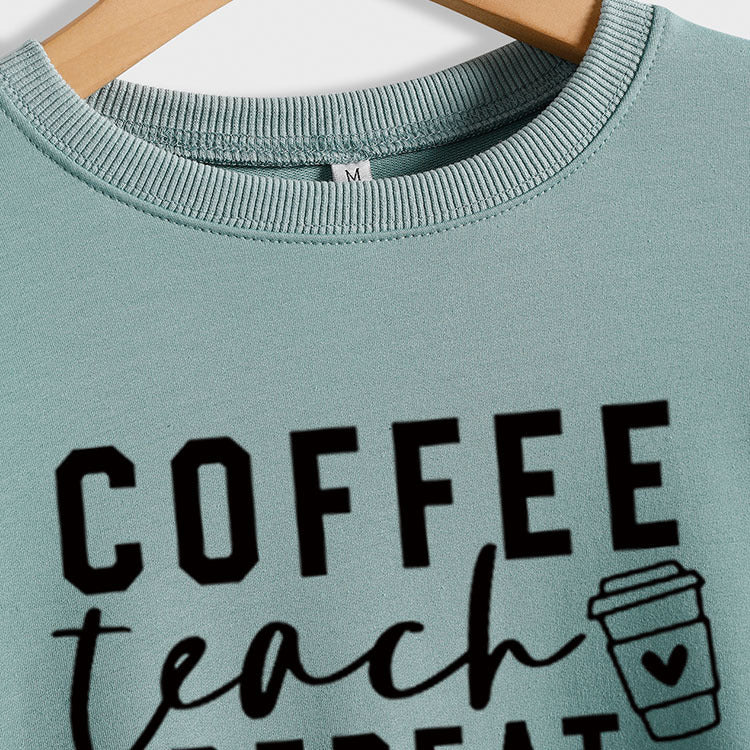 COFFEE TEACH REPEAT Letters Fashion Loose Ladies Long-sleeved Shirt Sweater