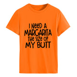 I Need A Margarita Printed Round Neck Fashion Letter Large Women's T-Shirt Loose Short Sleeve Shirt