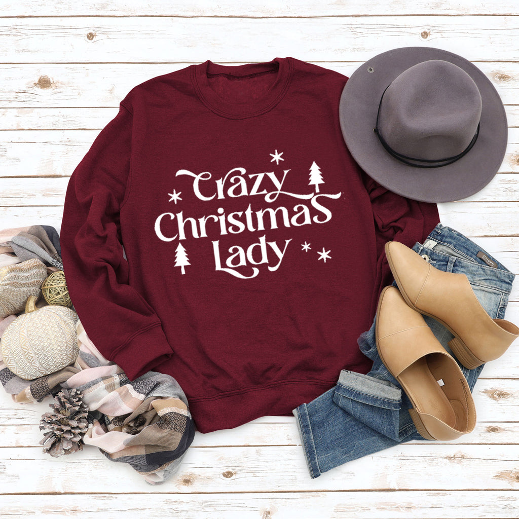 Round Neck Letter Tops Long Sleeve Crazy Christmas Women's Sweatshirt