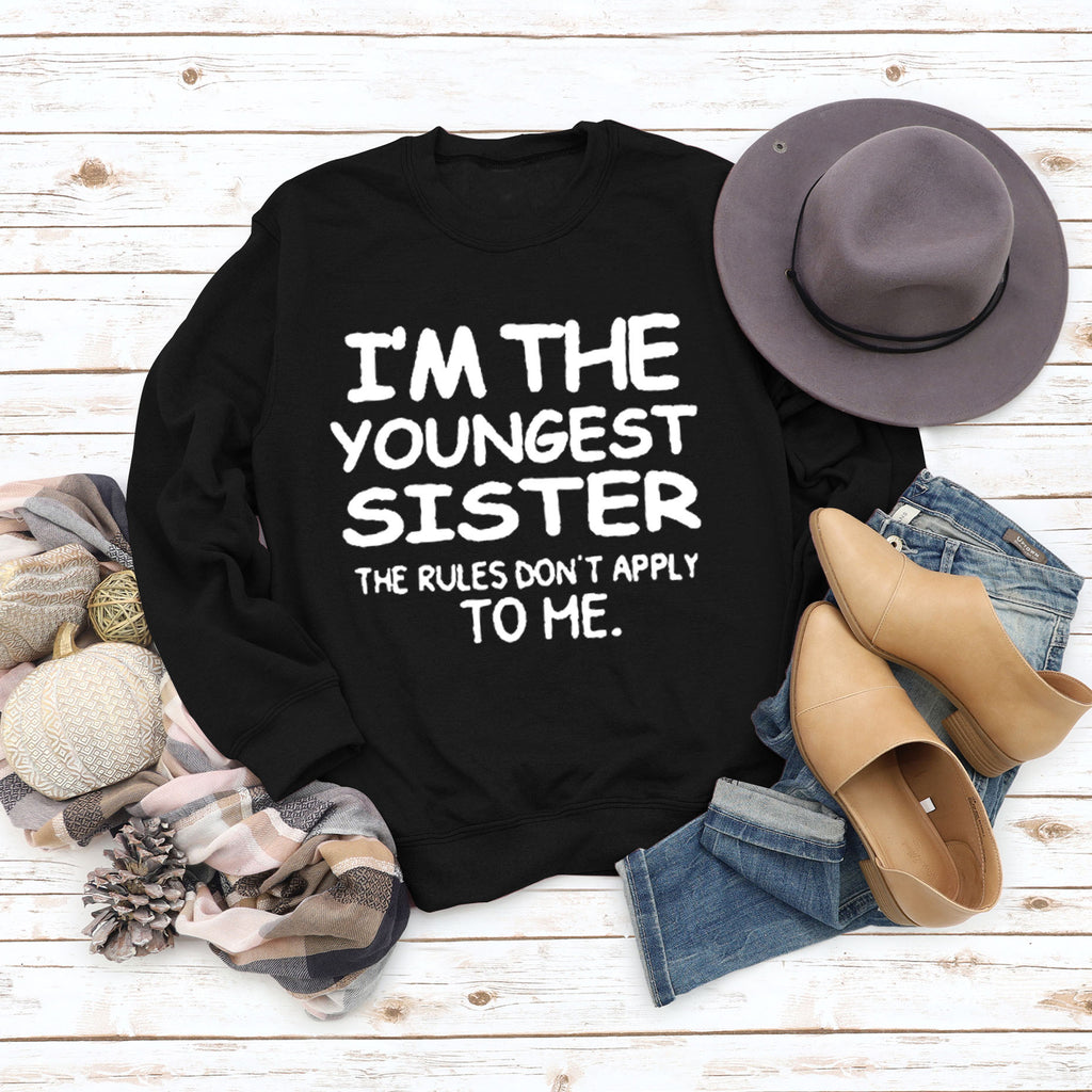 I'M THE YOUNGEST Round Neck Letter Fashion Long Sleeve Print Loose Women's Sweater