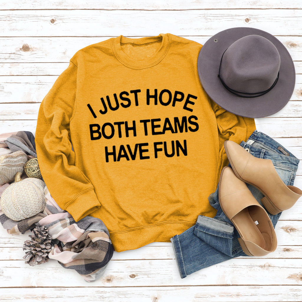 Round Neck Fashion Letters Women Tops Long Sleeve I JUST HOPE Print Loose Sweatshirt