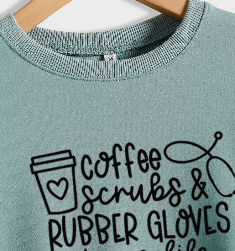 Women's Long-sleeved Coffee Scrubs Print Loose Sweatshirt