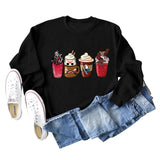 Coffee Ghost Print Round Neck Loose Fall and Winter Bottoming Long-sleeved Large Size Sweater