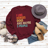 I Like Horses  Dogs Fashion Round Neck Print Letters Women's Long Sleeve Print Sweater