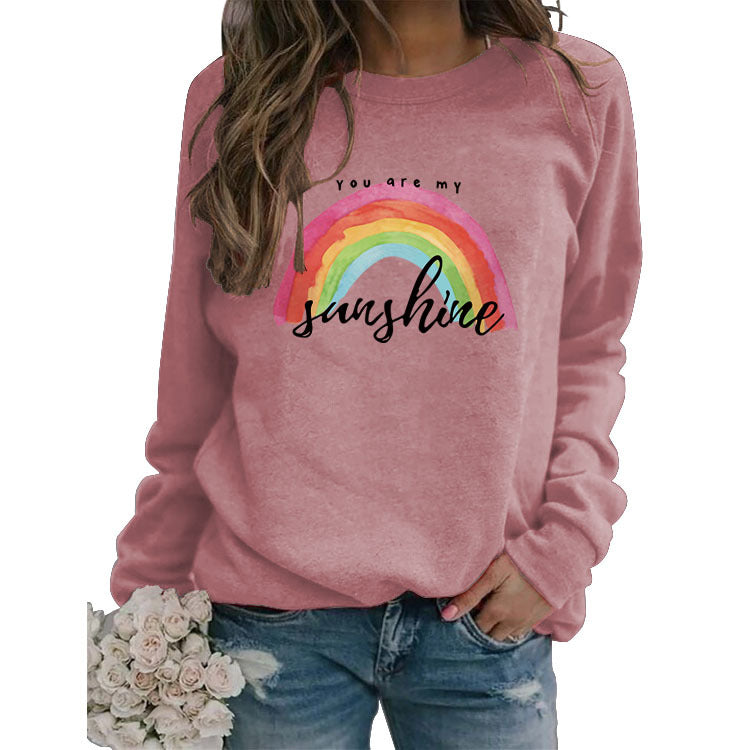 You Are My Sunshine Rainbow Letter Print Sweater for Women