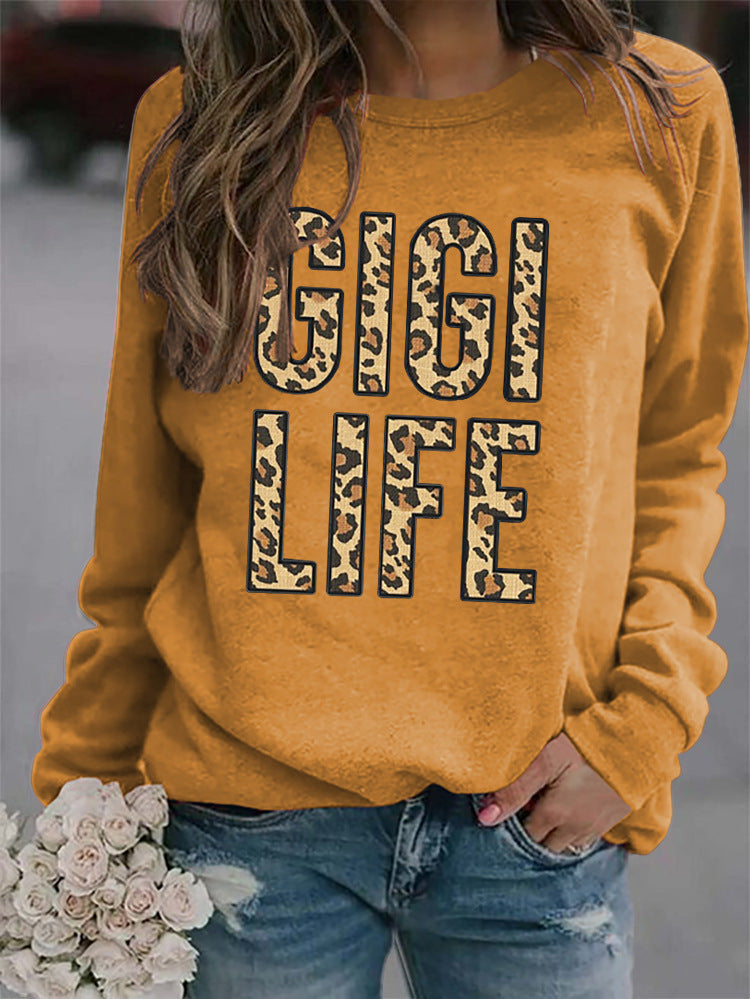 Women's Tops GIGI LIFE Leopard Print Letters Casual Sweatshirt