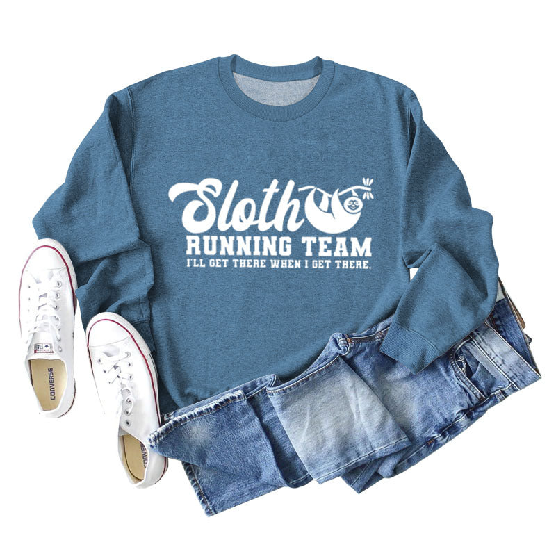 Sloth Running Team Letter Printed Casual Long Sleeve Bottomed Sweater (women)