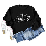 Auntie Love Letter Printing Fashion Backing Long Sleeve Loose Sweater Women