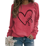 Gigi Heart Letter Printed Round Neck Loose Bottomed Long Sleeve Sweater