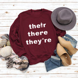 Ther There They're Letters Fashion Bottoming Sweatshirt Round Neck Long Sleeve