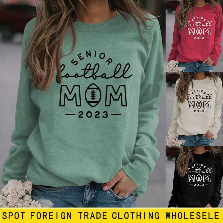 Senior Football Mom 2023 Loose Long-sleeved Large Size Sweater Women