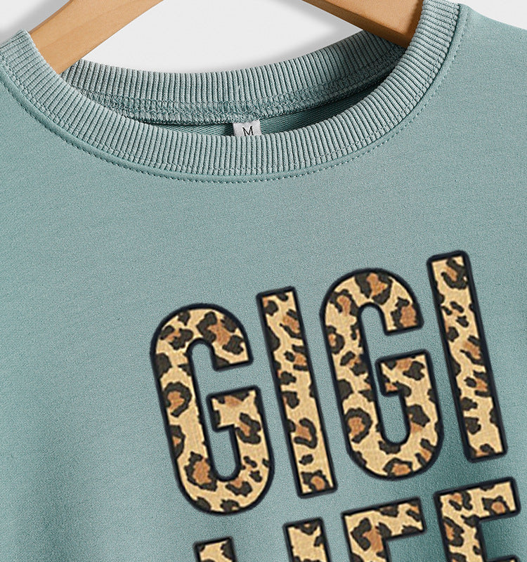 Women's Tops GIGI LIFE Leopard Print Letters Casual Sweatshirt