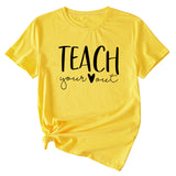 Simple Letter Teach Woman Summer New Casual Short Sleeve T-shirt