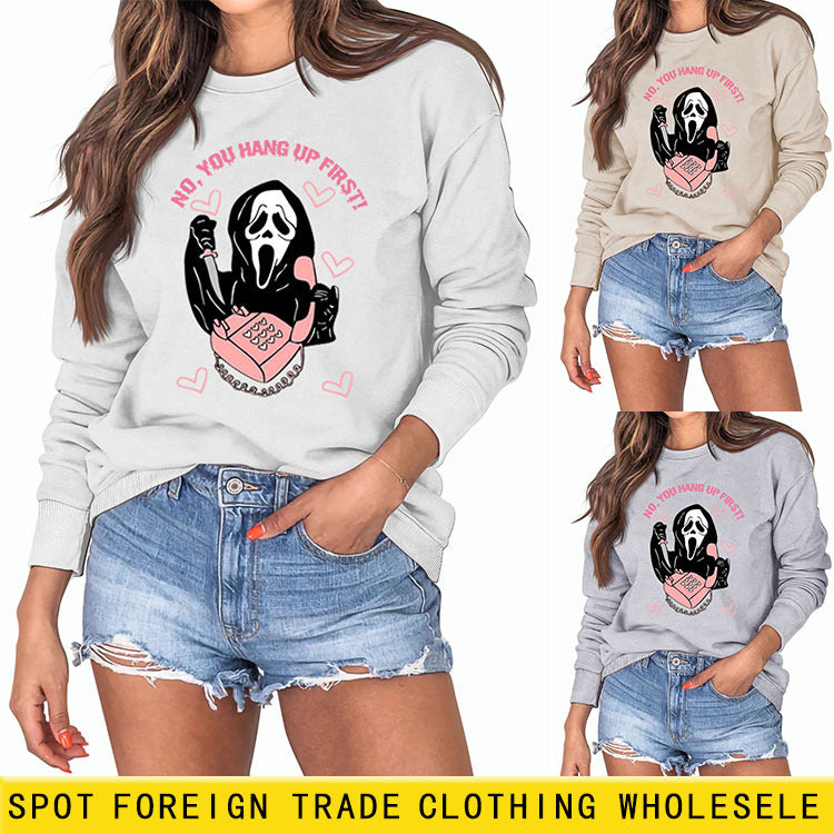 NO YOU HANG UP FIRST Heart Letter Print Women's Sweatshirt Round Neck Long Sleeve