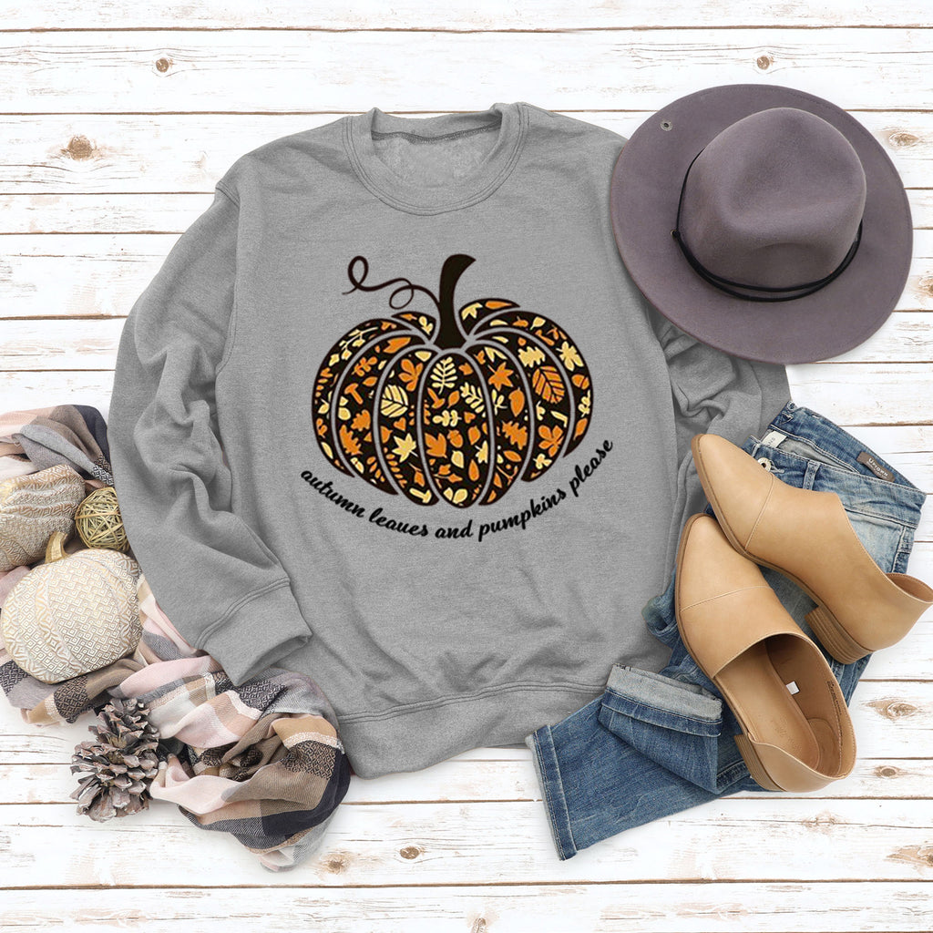 Autumn Leaves Letters Round Neck Pumpkin Halloween Long-sleeved Sweater Women