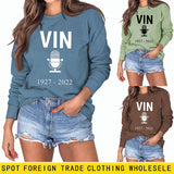 Spot Round Neck Oversize Bottoming Shirt for Women VIN Letter 1927 Sweater