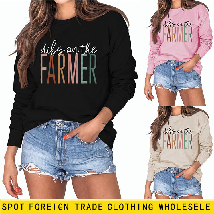 Dibs on The Farmer Letter Round Neck Loose Long Sleeve Autumn Winter Round Neck Sweater