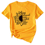 Lettering She Believed She Could Round Neck Short Sleeve T-Shirt for Women