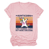 AUNTICORN Unicorn Printed Short Sleeve Top Loose Casual Large Women's T-shirt Bottom