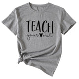 Simple Letter Teach Woman Summer New Casual Short Sleeve T-shirt