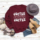 Round Neck Letter COFFEE Tops Women Long-sleeved Printed Loose Sweatshirt
